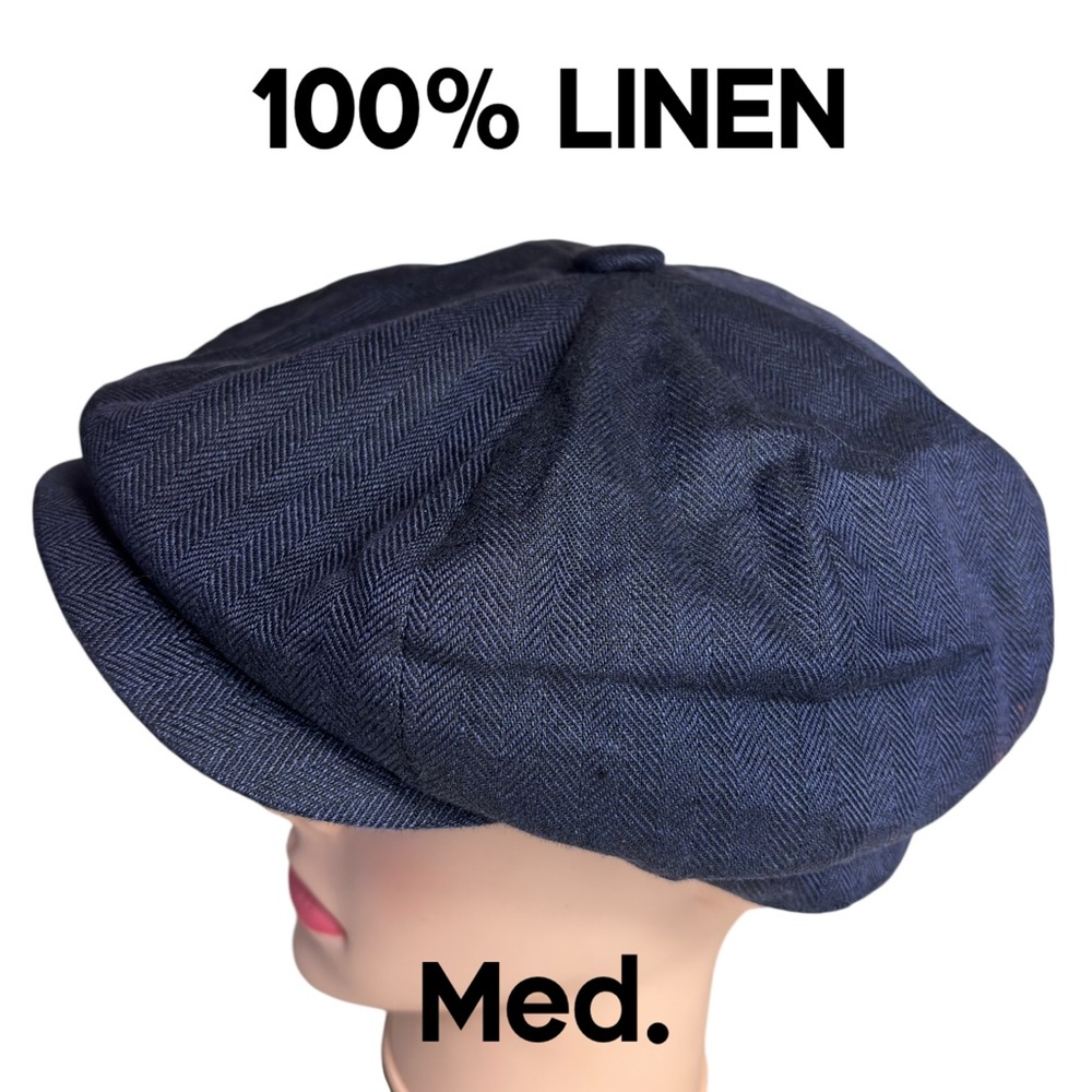 Botvela Unisex Linen 8 panel Newsboy Cap Lightweight Breathable Herringbone Med